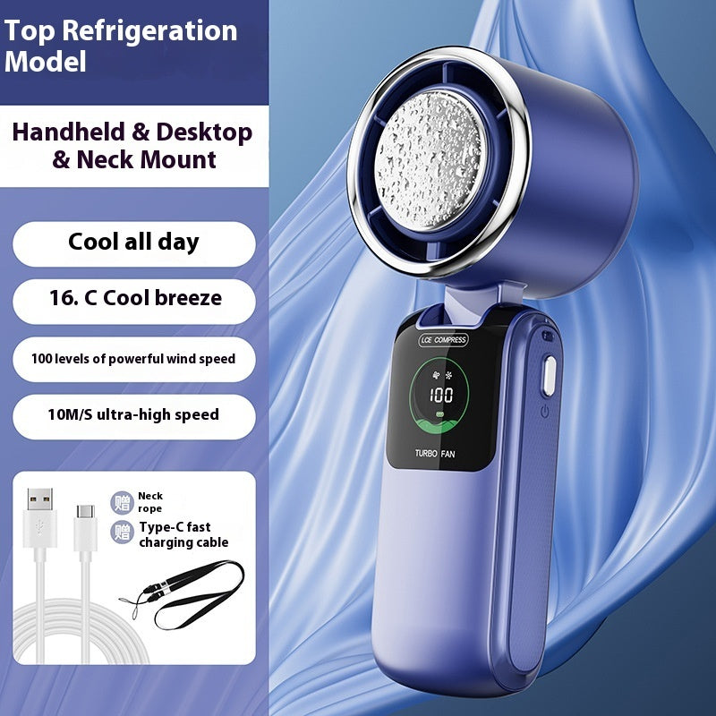 New Ice Pack High-Speed Handheld Folding Mini Fan Electronics Gym From House Blue 4000mAh