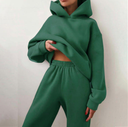 Women's Casual Hooded Sweater Two-piece Suit Clothes Hoodie Tracksuit Women DealSniper.net Dark Green 3XL