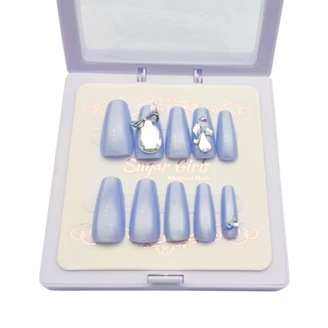 Blue With Large Diamond Nails Beauty dealsniper-net