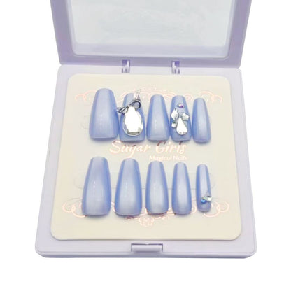 Blue With Large Diamond Nails Beauty dealsniper-net