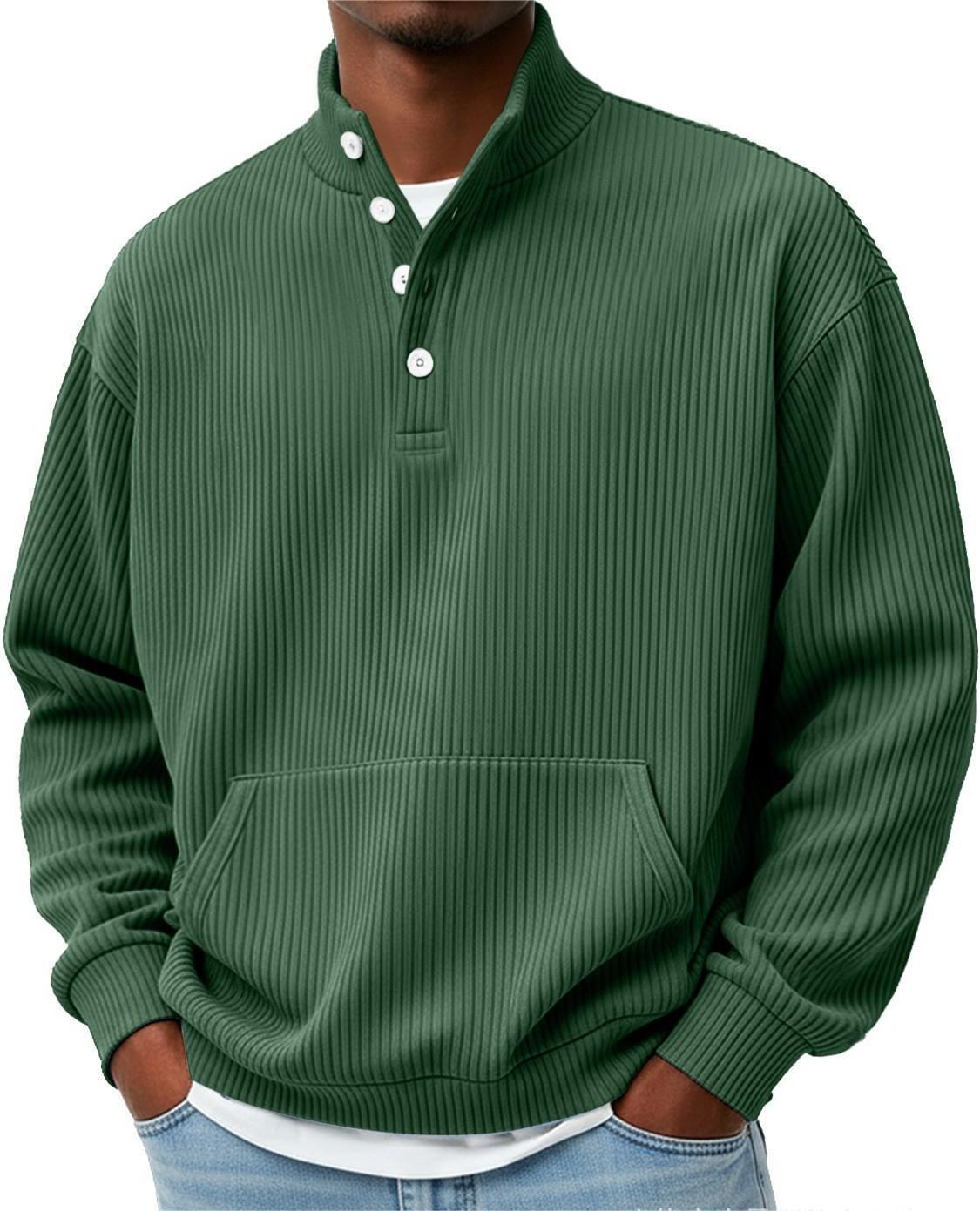 Mens Solid-Color Turtleneck Casual Long-Sleeve Polo Sweatshirt Men DealSniper.net Dark Green 3XL