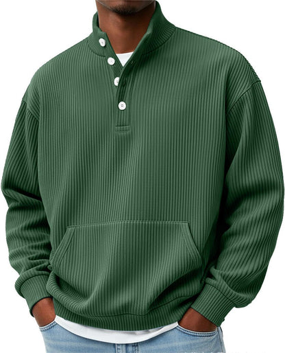 Mens Solid-Color Turtleneck Casual Long-Sleeve Polo Sweatshirt Men DealSniper.net Dark Green 3XL