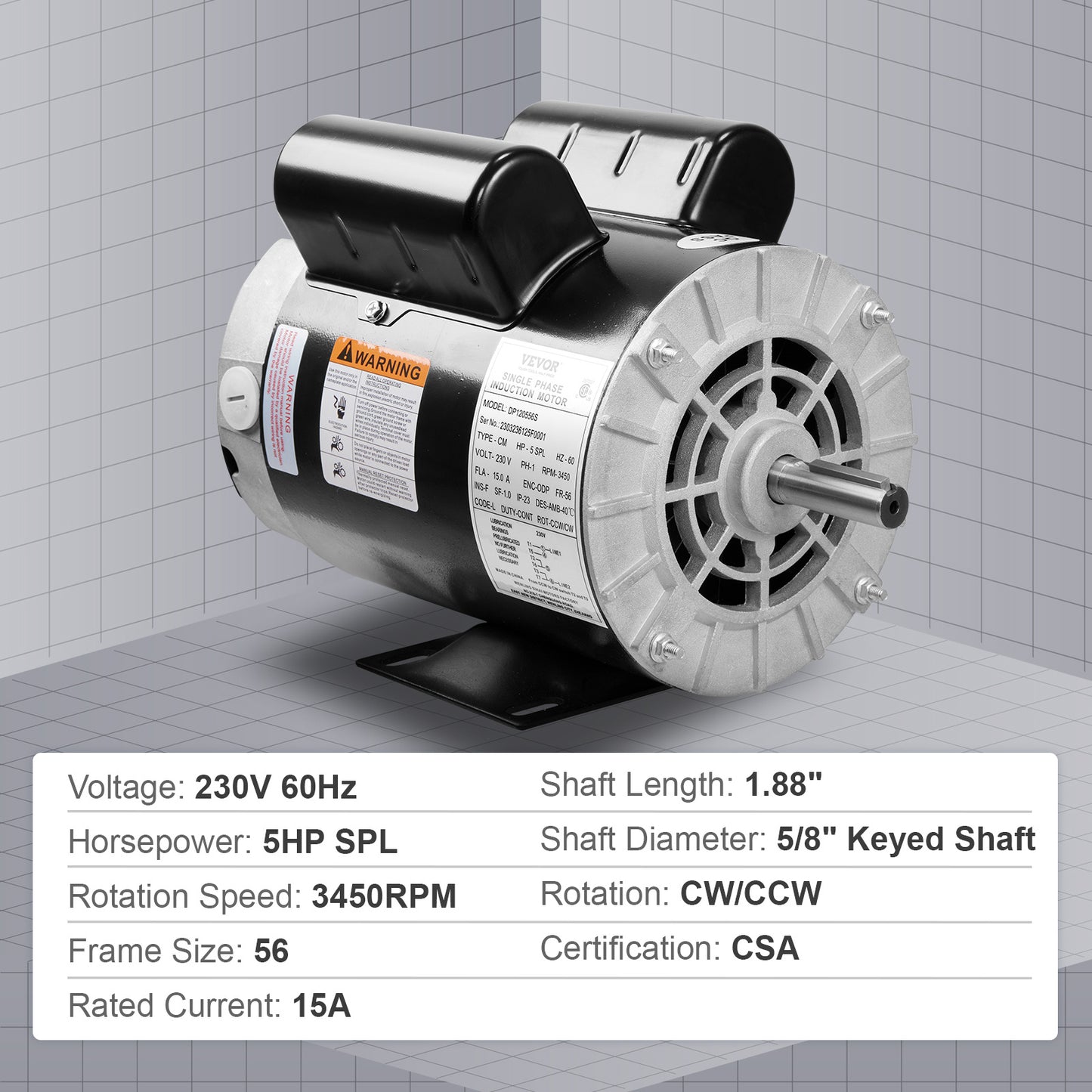 Air Compressor Motor 230V 15 Amps Electric Motor