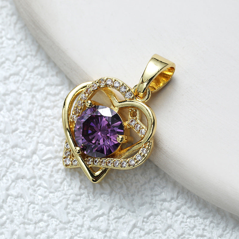 Fashionable Commuter Trendy Micro-Inlaid Zircon Ice-Type Necklace Jewelry Gym From House D023 purple heart