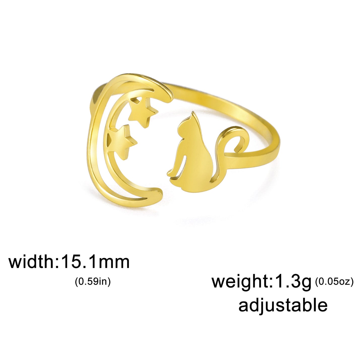 Personalized Simple Women's Crescent Star Cat Ring Jewelry dealsniper-net