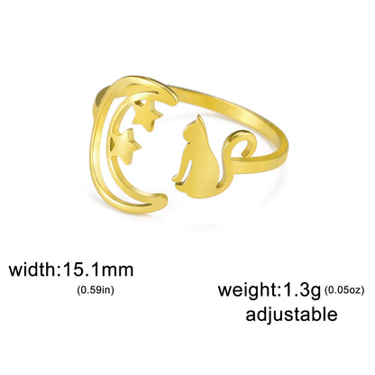 Personalized Simple Women's Crescent Star Cat Ring Jewelry dealsniper-net