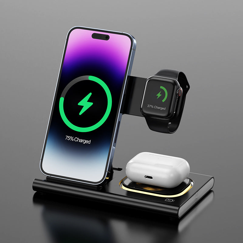 3 IN 1 15W Wireless Charging Charger Magnetic Night Light Gadgets Gym From House Black