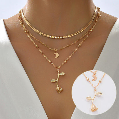 Bohemia Multilayer Moon Gold Color Pendant Necklaces Jewelry dealsniper-net