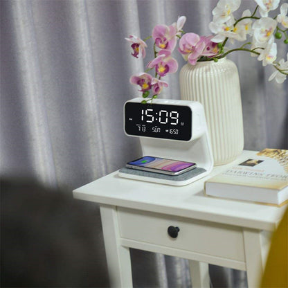 Creative 3 In 1 Bedside Lamp Wireless Charging LCD Screen Alarm Clock Gadgets dealsniper-net