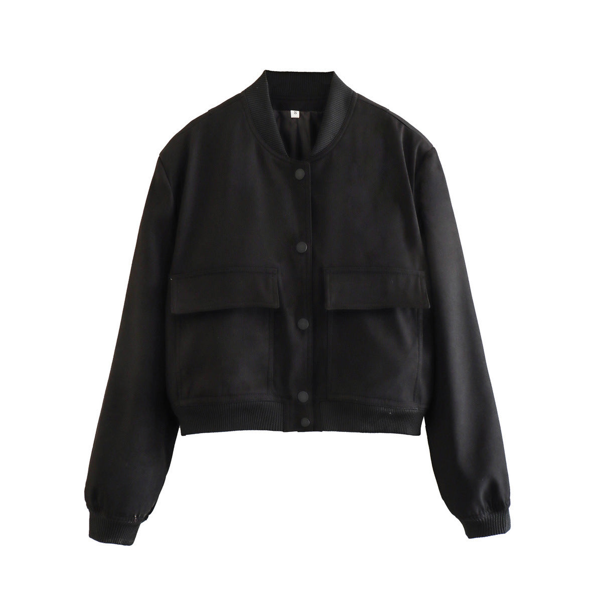 Casual Single-breasted Stand Collar Short Jacket With Pockets Women DealSniper.net Black L
