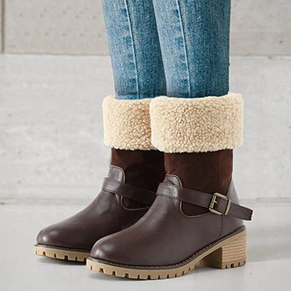 Fashion Boots With Buckle Chunky Heel Shoes Warm Winter