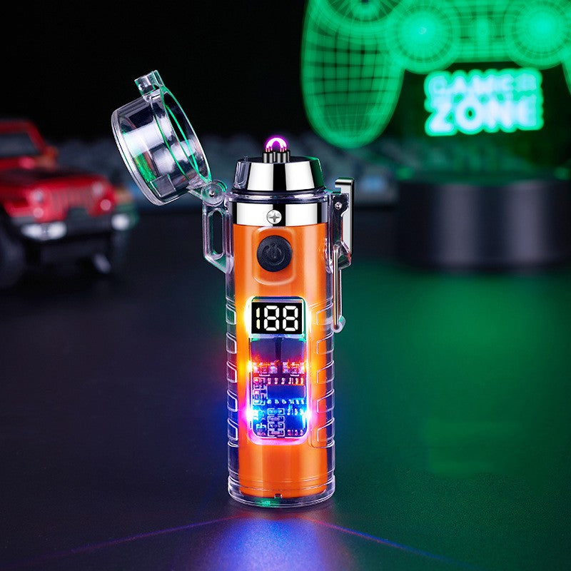 Transparent Shell Dual Arc USB Charging Lighter Outdoor Outdoor dealsniper-net Orange HB256 Gift Box