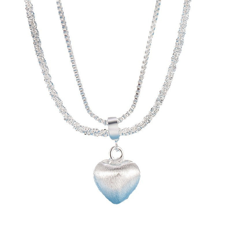 Double Layer Brushed Heart Pendant Necklace For Women Jewelry dealsniper-net