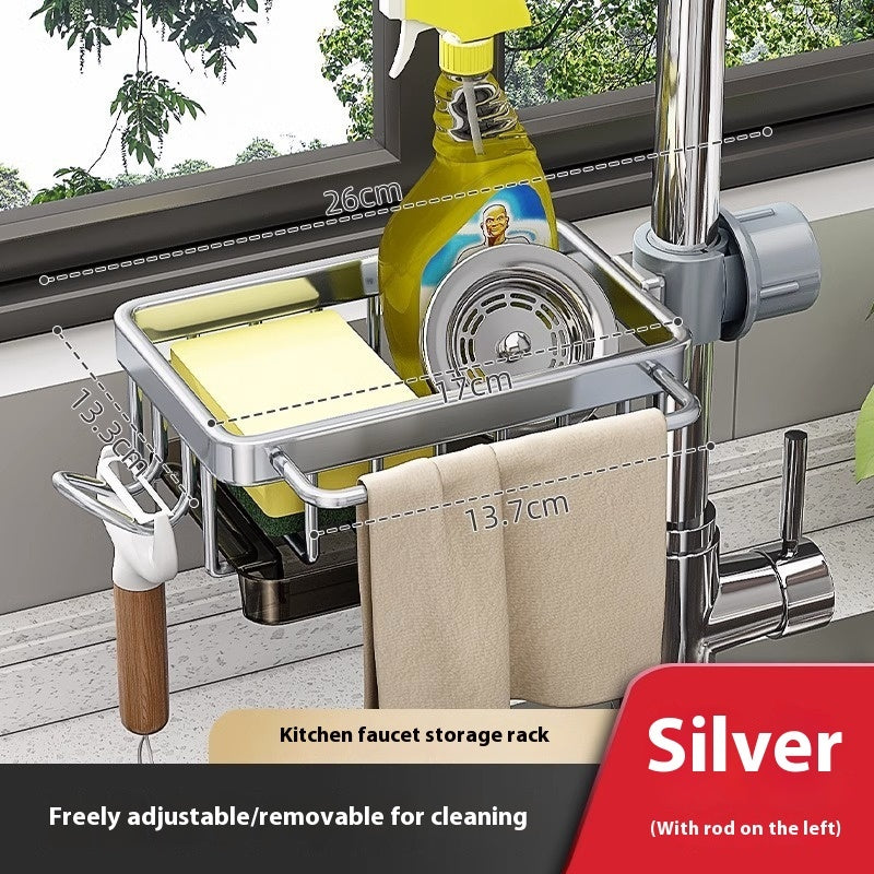 Kitchen Space Aluminum Sink Faucet Storage Rack Dishwasher Kitchen DealSniper.net Upgrade Model Silver Left
