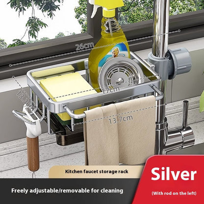 Kitchen Space Aluminum Sink Faucet Storage Rack Dishwasher Kitchen DealSniper.net Upgrade Model Silver Left