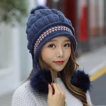 Cozy Knit Fleece-Feel Beanie With Ear Flaps & Pompom