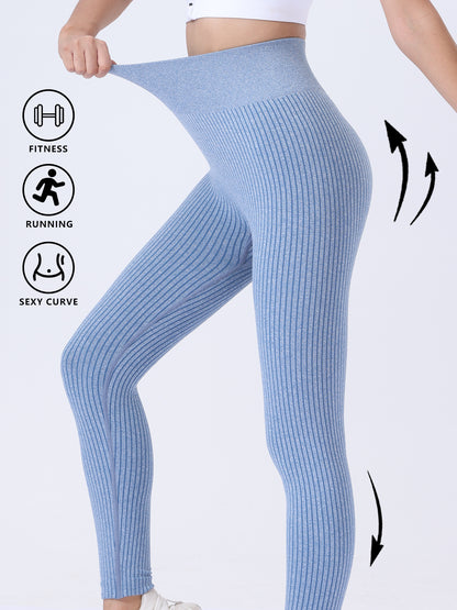 Leggings For Women Ribbed Seamless High Waisted Women dealsniper-net Blue L