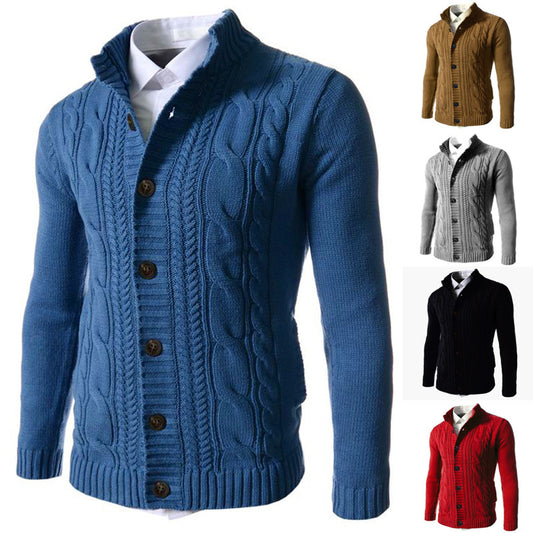 Men's Stand Collar Sweater Knit Button Cardigan Tops Men's Clothing Men dealsniper-net