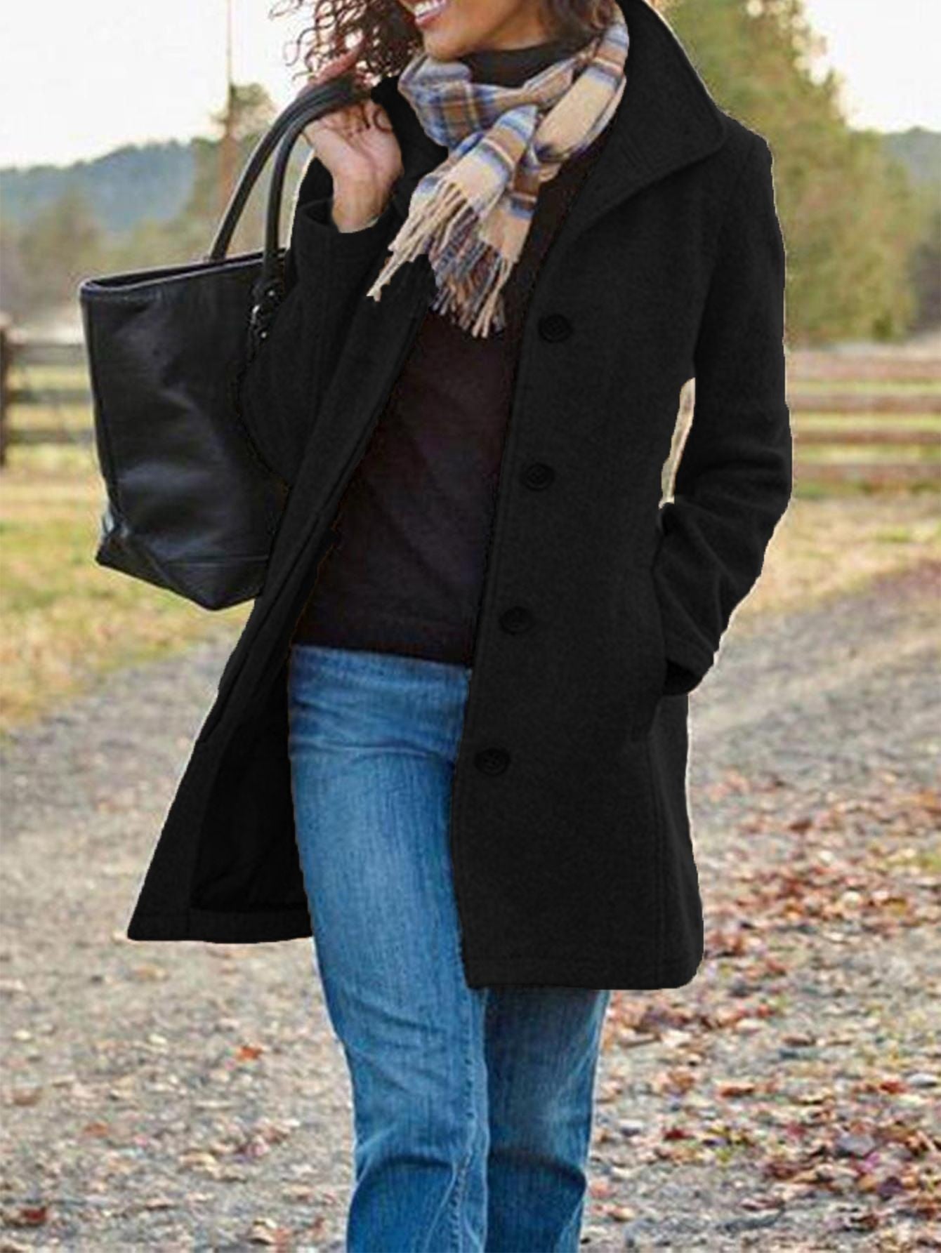 Winter Single-breasted Lapel Coat Fashion Commuter Women null Black 2XL