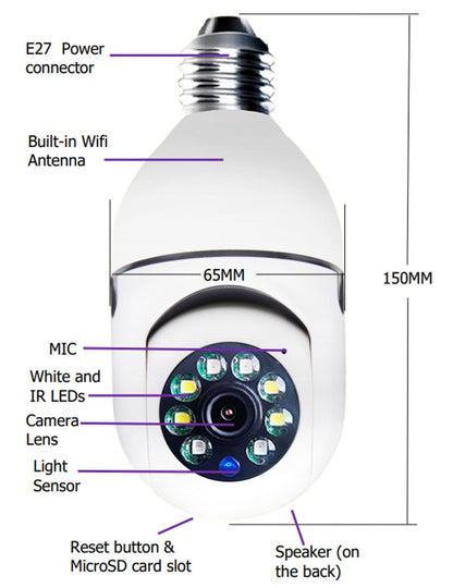 WiFi CAMERA 1080P Bulb 4X Zoom Camera