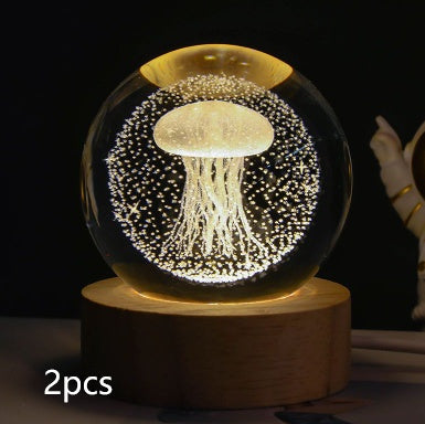 Luminous Starry Sky And Planets Moon Moon Crystal Ball Night Lamp Home Decor Gym From House Solid Wood Lamp Holder Jellyfish 6CM 2PCS