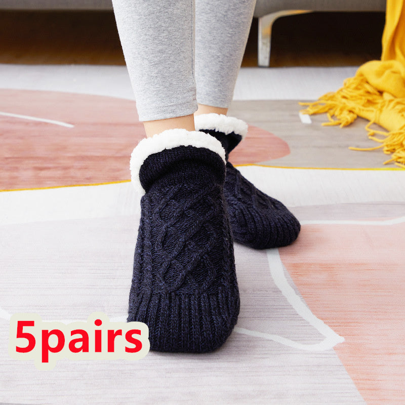 Winter Woolen Socks Women Thicken Warm Home Bedroom Socks Women dealsniper-net Black 35to39 5pairs