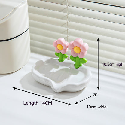 Draining Flowers Soap Dish Home Creative House dealsniper-net Soft And Adorable Pink