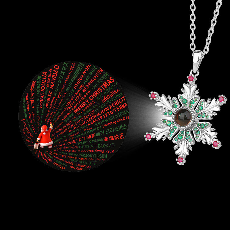 New Christmas Snowflake Necklace With Projection Design Jewelry dealsniper-net 100Christmas Languages