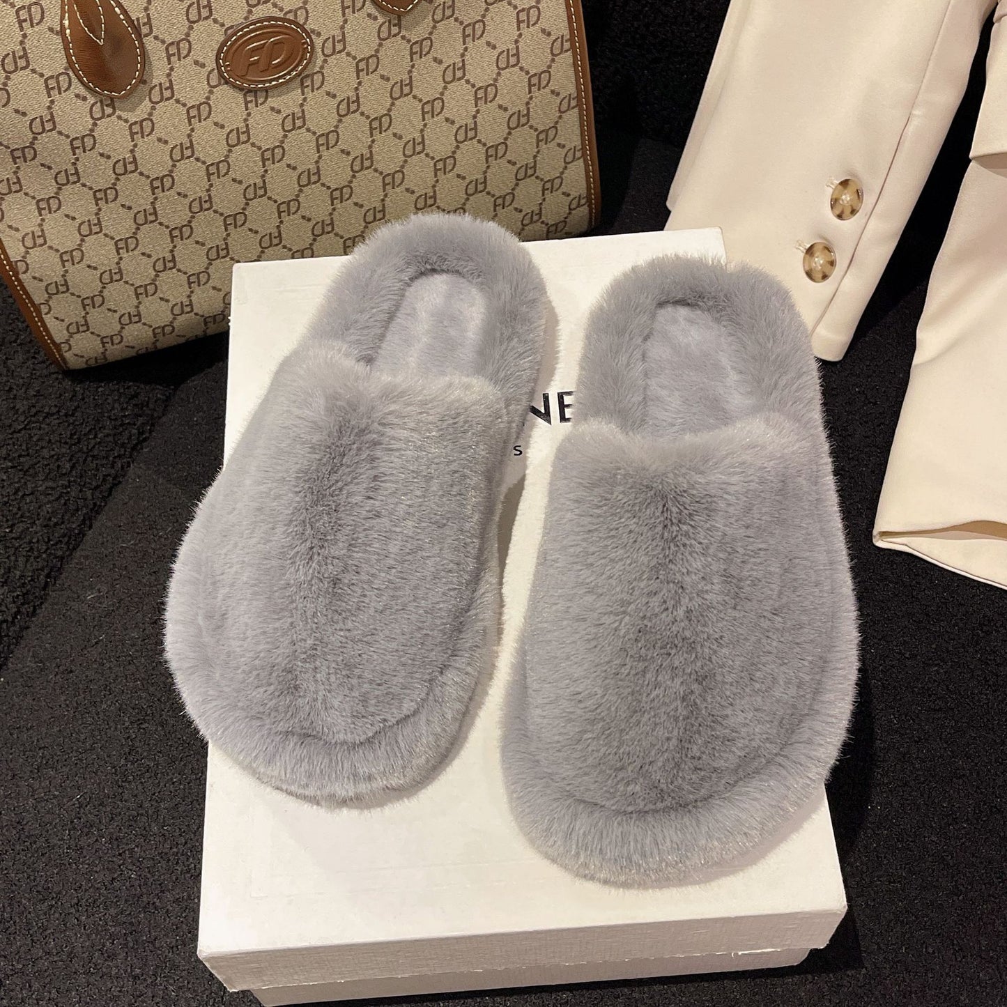 Women Home Slippers Winter Warm Shoes With 3cm Heel Women dealsniper-net Grey 35.