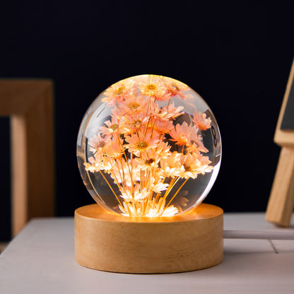 Luminous 3D Dandelion Crystal Ball Beech Wood Stand Christmas Gifts