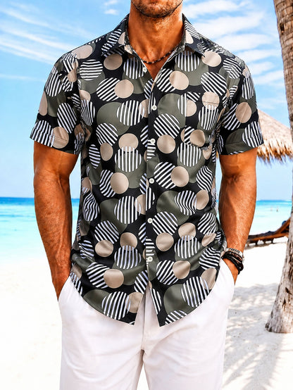 Trendy Men's Resort Wear All-Over Tropical Print Button-Up Shirt Men Gym From House Black Circle 2XL