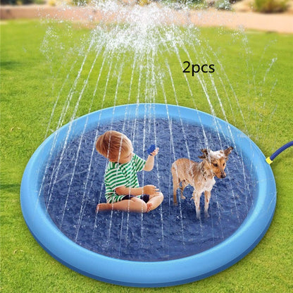 Non-Slip Splash Pad For Kids And Pet Dog Pool Summer Outdoor Pets dealsniper-net Blue150cm2pcs