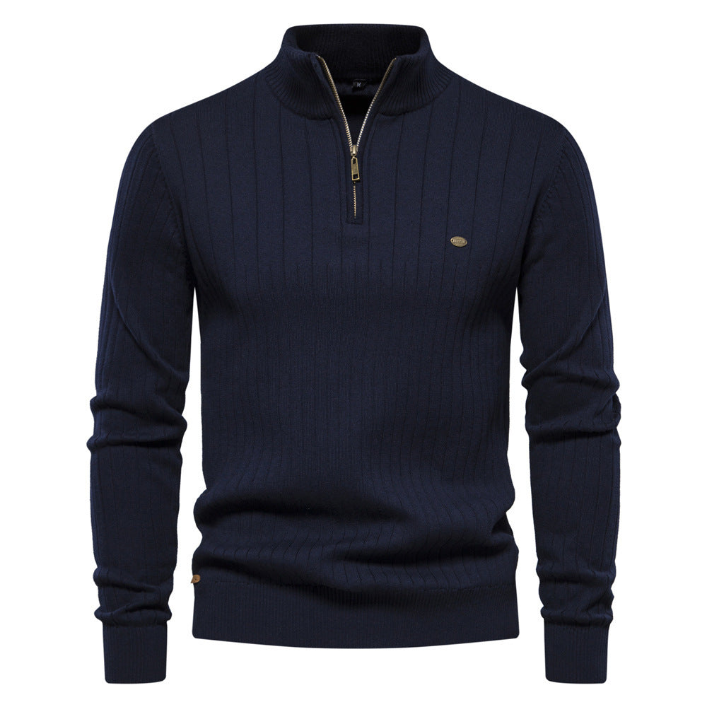 Men's Stand Collar Sweater Fashion Half-zipper Solid Color