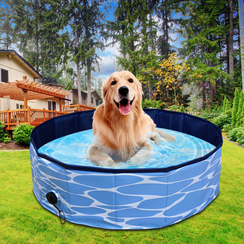 Foldable Dog Pool Pet Bath Swimming Tub Bathtub Pets dealsniper-net Blue water pattern 120x30cm