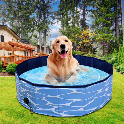 Foldable Dog Pool Pet Bath Swimming Tub Bathtub Pets dealsniper-net Blue water pattern 120x30cm