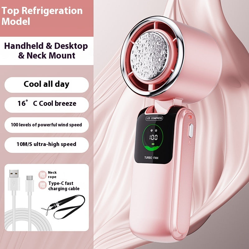 New Ice Pack High-Speed Handheld Folding Mini Fan Electronics Gym From House Pink 4000mAh