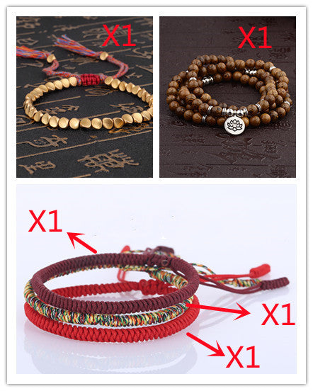 Handmade Braided Cotton Copper Beads Lucky Rope Bracelet & Bangles Jewelry dealsniper-net Gold set