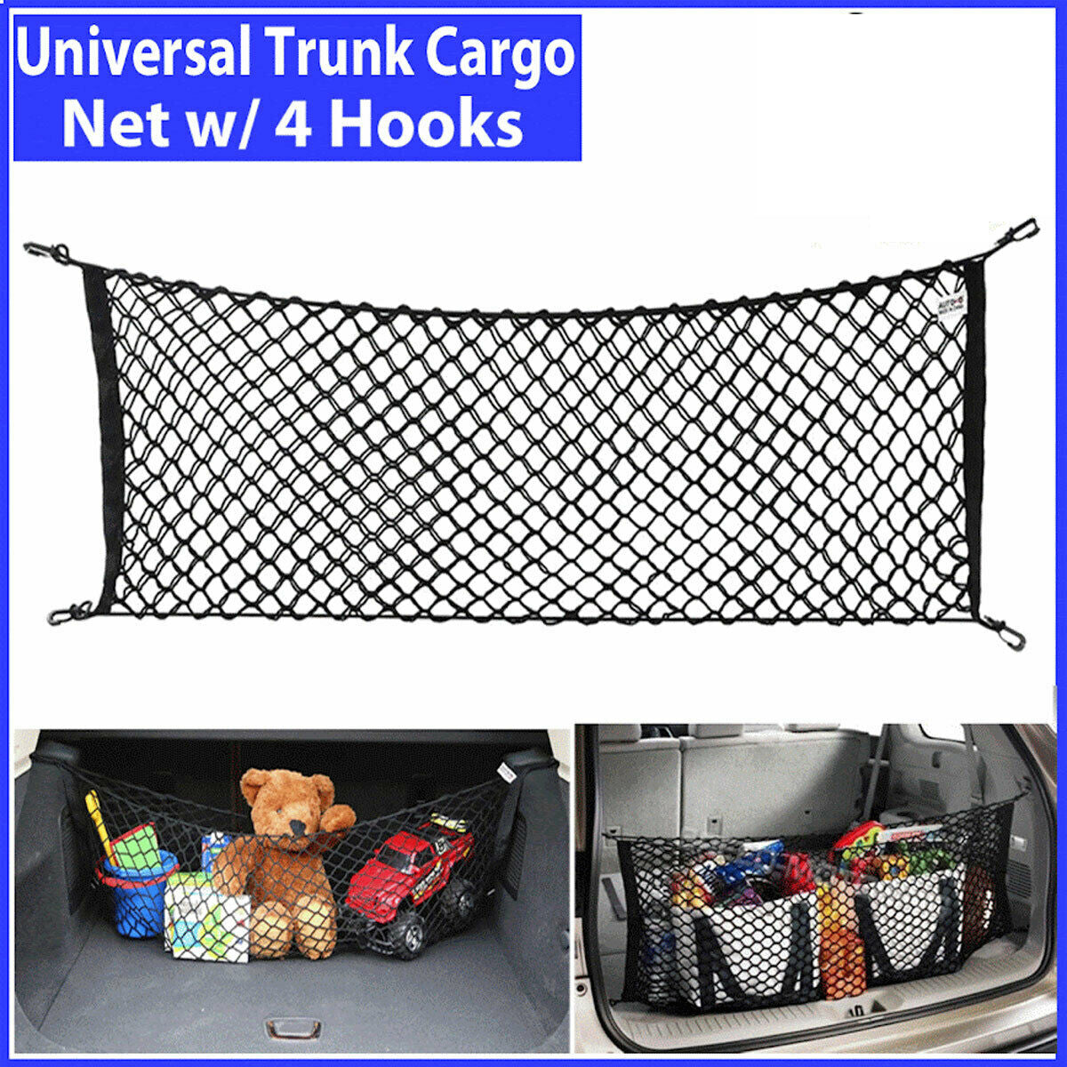 Trunk CARGO NET Car Nylon Elastic Mesh Organizer Truck SUV Universal 4 Hook Rear Vehicle dealsniper-net