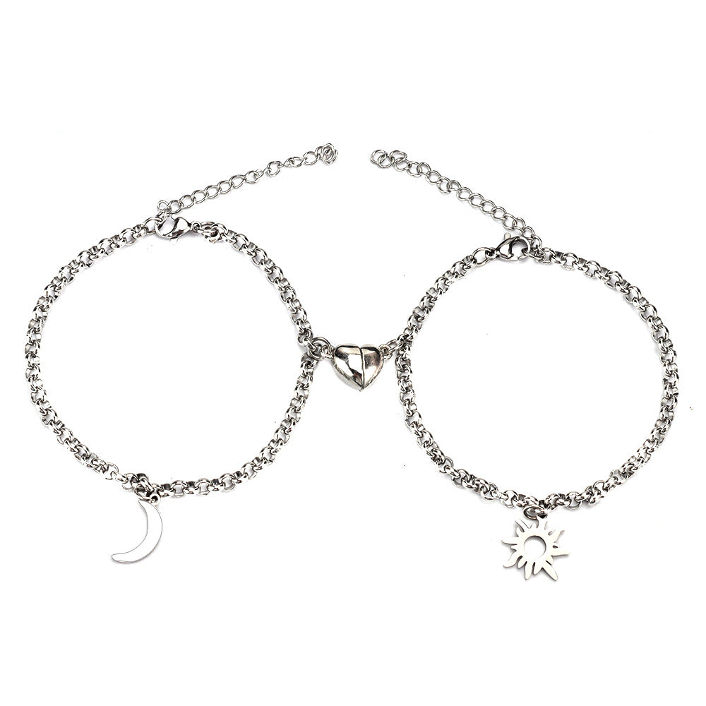 Stainless Steel Sun And Moon Bracelet Creative Sex Heart Magnet Attracts Jewelry dealsniper-net Pearl