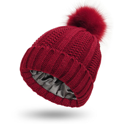 Winter Knitted Hats Fashion Stretchy Lined Skull Hats For Women Women Gym From House Wine Red One size
