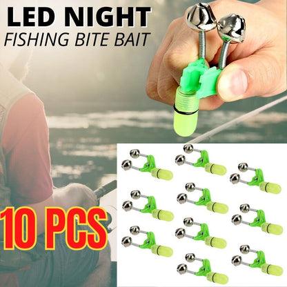 10x LED Night Fishing Bait Bite Alarm Twin 2 Bells Light Rod Tip Clip Alert Ring Outdoor DealSniper.net Green Fish Alarm Bell
