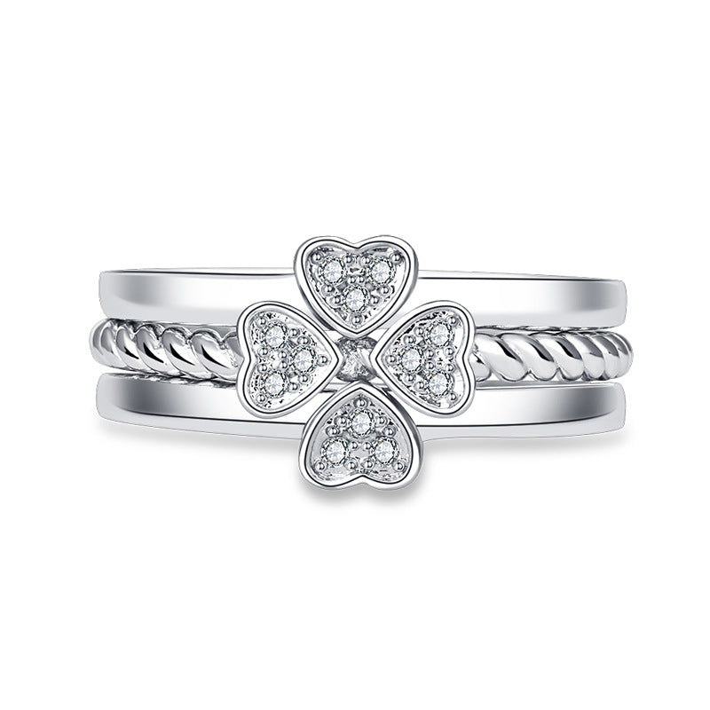 Ring Four-Leaf Clover Ring For Women Split Three-In-One Combination