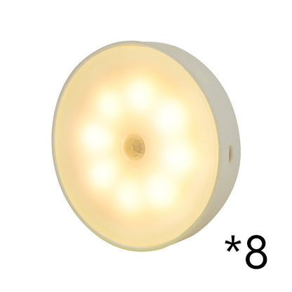 Usb Rechargeable Motion Sensor Light Round Wireless LED Light Kitchen dealsniper-net 8pcs Warm light USB