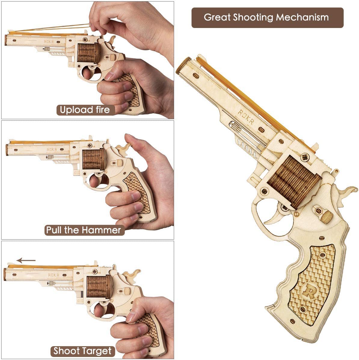 ROKR Wooden Puzzle Gun Toys Model DIY 3D Building Kits For Gifts