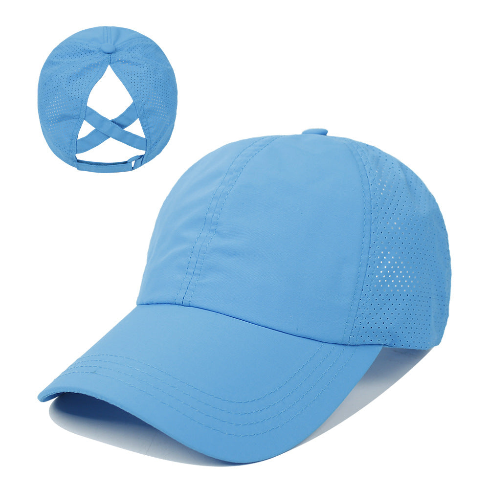 Women's New Outdoor Sports Ponytail Baseball Hat Women Gym From House Blue adjustable