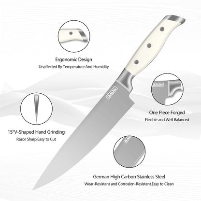 Qulajoy White Knife Set With Block - 9 Piece Razor Sharp Forged High Carbon Stainless Steel Kitchen Knives - Triple Rivet Cooking Knife Set With Kitchen Shear And Sharpener Stick Kitchen dealsniper-net