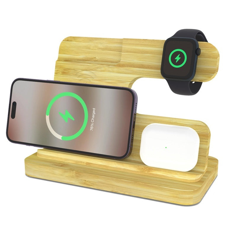 Bamboo Three-in-one Wireless Charger Bracket Gadgets Gym From House Wheat Color