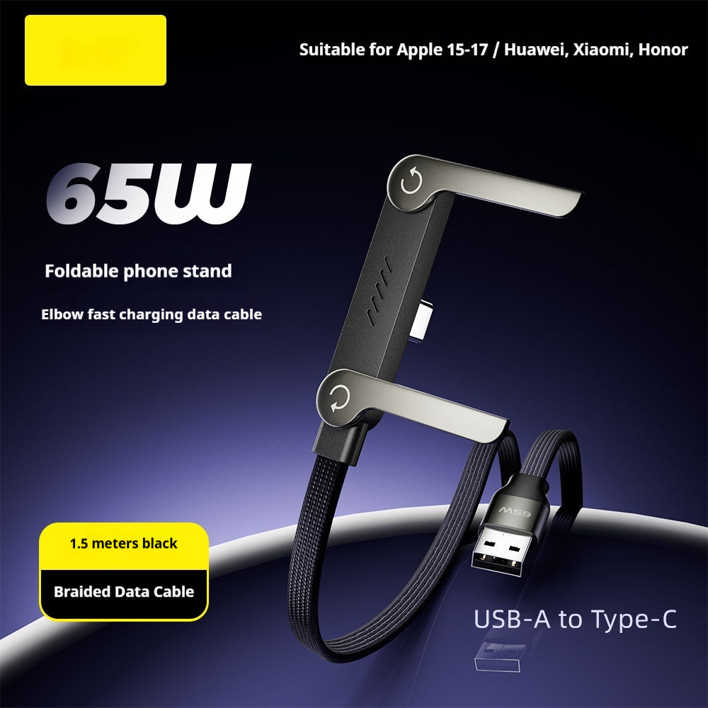 Fast Charging Foldable Bracket Data Cable 2-in-1 Data Wire Gadgets Gym From House 65w Black Bare wire