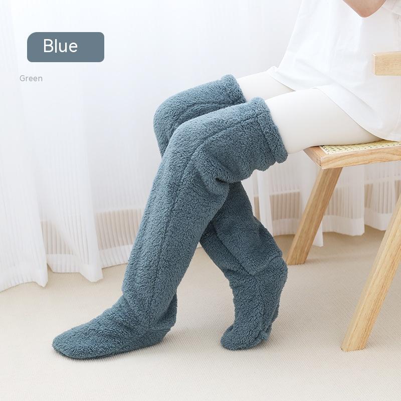 Over Knee High Fuzzy Long Socks Winter Warm Cold Leg Knee Joint Cold-proof Stockings Home Floor Sleeping Socks Men dealsniper-net Blue Average Size