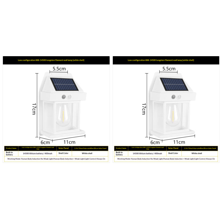 Outdoor Solar Tungsten Wall Light With Motion Sensor IP65 Outdoor DealSniper.net White Style14500 2PCS